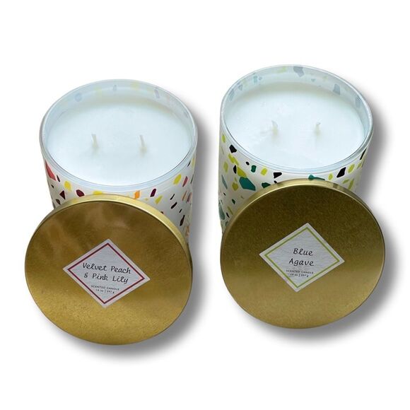 Set of 2 14 oz Lidded Glass Jar 2-Wick Candle Confetti Print - Picture 1 of 7
